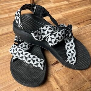 Chaco Mega Z Cloud Sandals Barred Black/White
